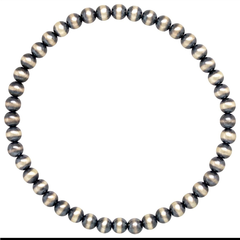 Navajo Pearls Bracelet Real Sterling silver beads stretchy, 6mm handmade USA
